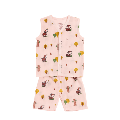 Baby Muslin Pink Deer Print Sleeveless Co-ord Set