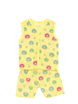 Light Yellow Donut Print Organic Muslin Jabla Set for Babies