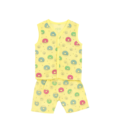 Light Yellow Donut Print Organic Muslin Jabla Set for Babies
