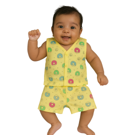 Light Yellow Donut Print Organic Muslin Jabla Set for Babies