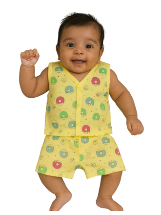 Light Yellow Donut Print Organic Muslin Jabla Set for Babies
