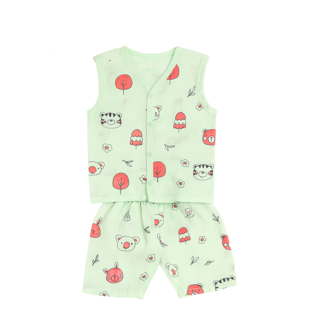 Baby Light Blue Teddy Print Organic Muslin Jabla Set for Babies