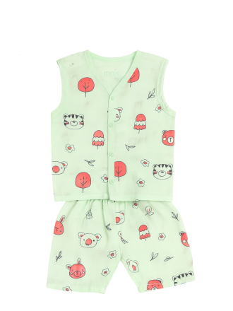 Baby Light Blue Teddy Print Organic Muslin Jabla Set for Babies