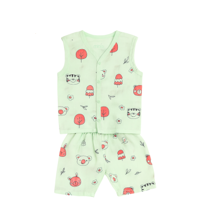 Baby Light Blue Teddy Print Organic Muslin Jabla Set for Babies