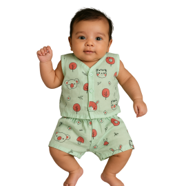 Baby Light Blue Teddy Print Organic Muslin Jabla Set for Babies