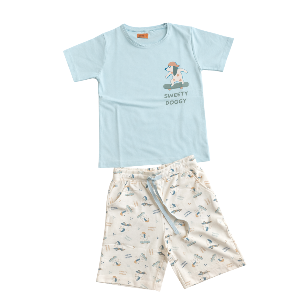 'Sweety Doggy' Skateboarding - Blue & Beige