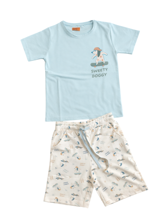 'Sweety Doggy' Skateboarding - Blue & Beige