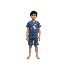 Boys Navy Blue Graphic T-Shirt and Shorts Set