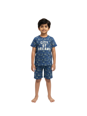 Boys Navy Blue Graphic T-Shirt and Shorts Set