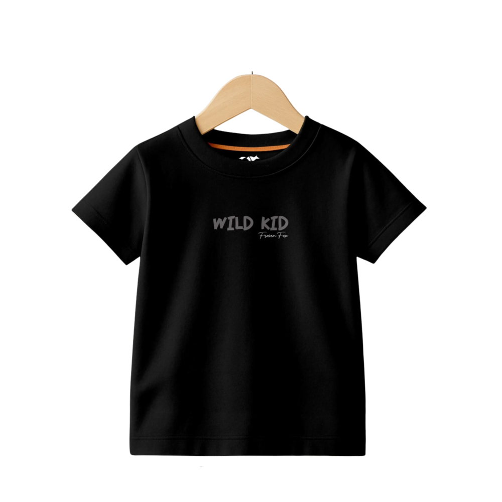 Wild Kid Black Knitted Cotton T-Shirt with Geometric Wolf Back Print