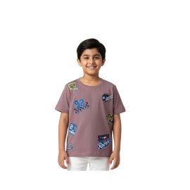 Kids Mauve Pure Knitted Cotton T-Shirt