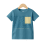 Kids Teal Blue Pure Knitted Cotton T-Shirt with Abstract Print and Patch Pocket