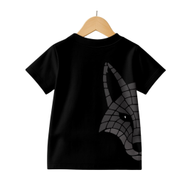 Wild Kid Black Knitted Cotton T-Shirt with Geometric Wolf Back Print