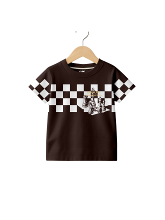 Brown Knitted Cotton T-Shirt with Chess Game Graphic