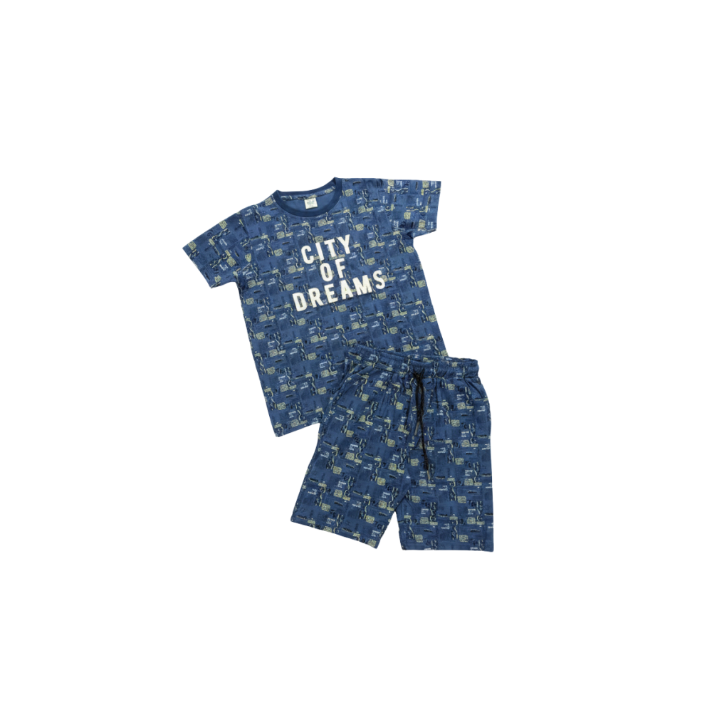 Boys Navy Blue Graphic T-Shirt and Shorts Set