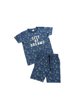 Boys Navy Blue Graphic T-Shirt and Shorts Set