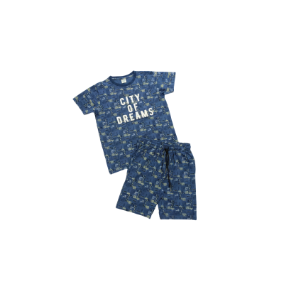 Boys Navy Blue Graphic T-Shirt and Shorts Set