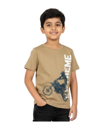 Kids Tan Pure Knitted Cotton T-Shirt