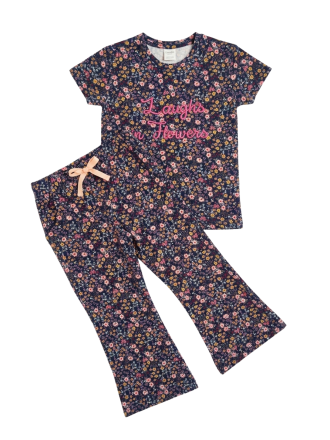 Girls' Navy Floral T-Shirt & Trousers Pyjama Set