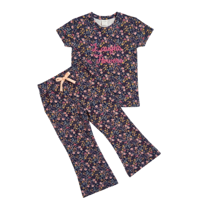 Girls' Navy Floral T-Shirt & Trousers Pyjama Set