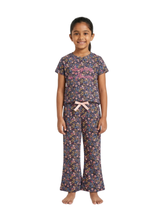 Girls' Navy Floral T-Shirt & Trousers Pyjama Set