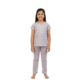 Soft Pajama Set for Girls-Lavender Stripe & Floral Print