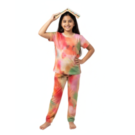Soft Pajama Set for Girls- Multi-Color Tie-Dye Print