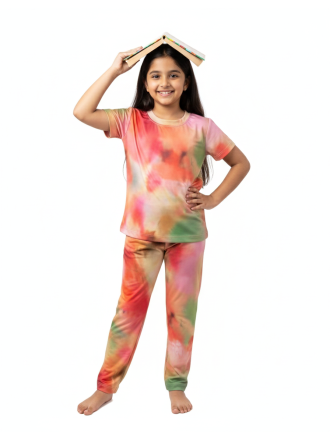 Soft Pajama Set for Girls- Multi-Color Tie-Dye Print
