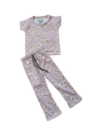Soft Pajama Set for Girls-Lavender Stripe & Floral Print