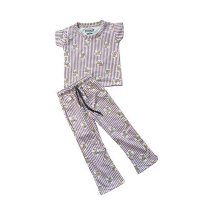 Soft Pajama Set for Girls-Lavender Stripe & Floral Print