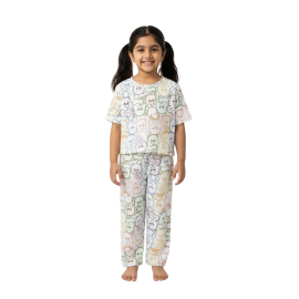 Ribbed Pajama Set for Girls-Rainbow Bear