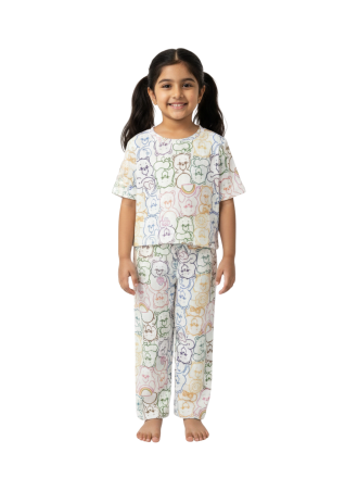 Ribbed Pajama Set for Girls-Rainbow Bear