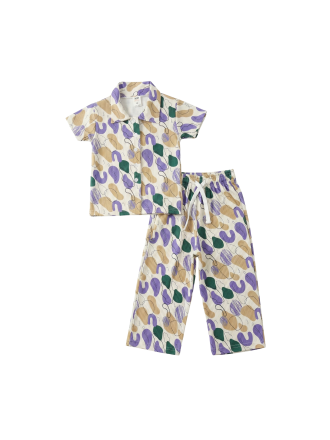 Premium Ribbed Piece Pajama Set – Purple & Green