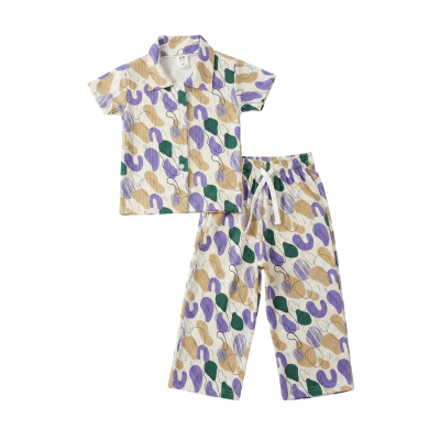Premium Ribbed Piece Pajama Set – Purple & Green