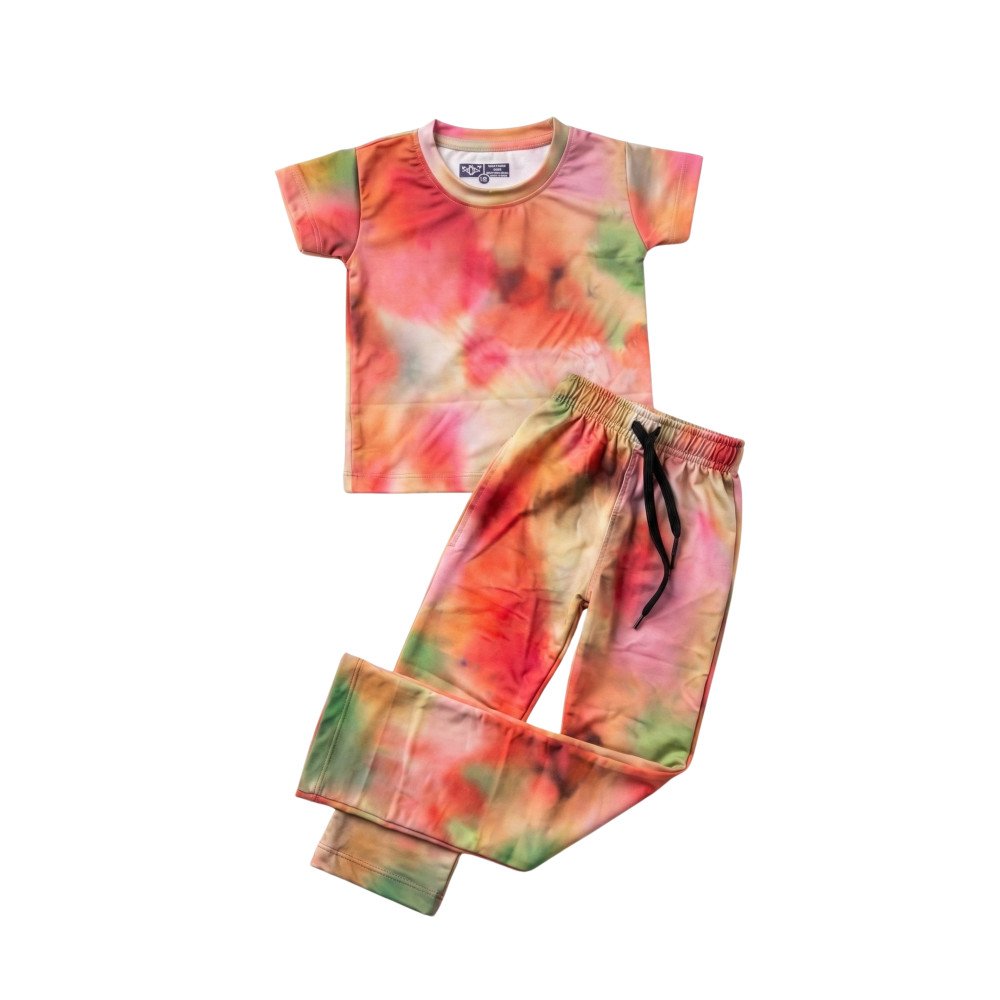 Soft Pajama Set for Girls- Multi-Color Tie-Dye Print