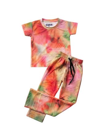 Soft Pajama Set for Girls- Multi-Color Tie-Dye Print