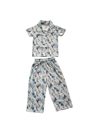 Premium Ribbed Pajama Set – Blue & Grey