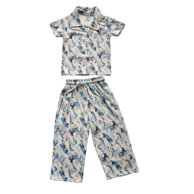Premium Ribbed Pajama Set – Blue & Grey