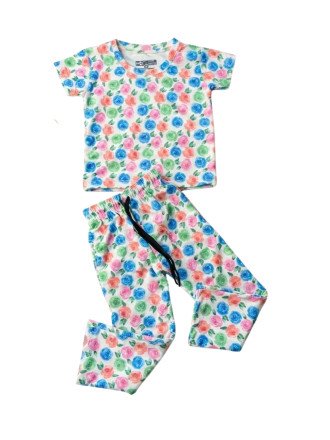 Soft Pajama Set for Girls-Colorful Rose Print