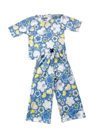 Ribbed Pajama set for Girls-Blue Flowers