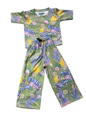 Ribbed Pajama Set for Girls-Trendy sage green