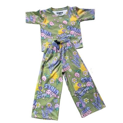 Ribbed Pajama Set for Girls-Trendy sage green