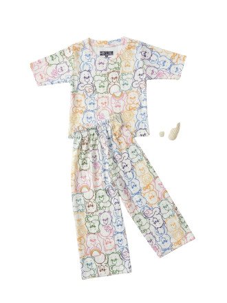 Ribbed Pajama Set for Girls-Rainbow Bear