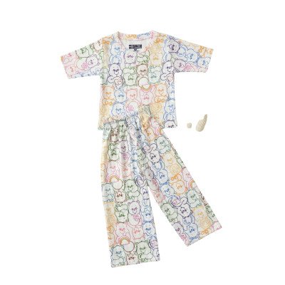 Ribbed Pajama Set for Girls-Rainbow Bear