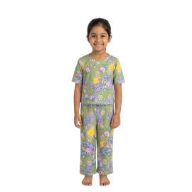Ribbed Pajama Set for Girls-Trendy sage green