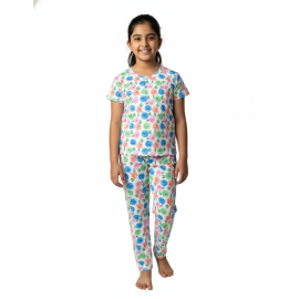 Soft Pajama Set for Girls-Colorful Rose Print