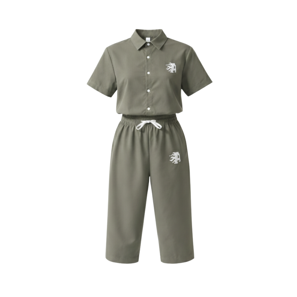 Unisex Olive Green Korean Set / Two-Piece Loungewear