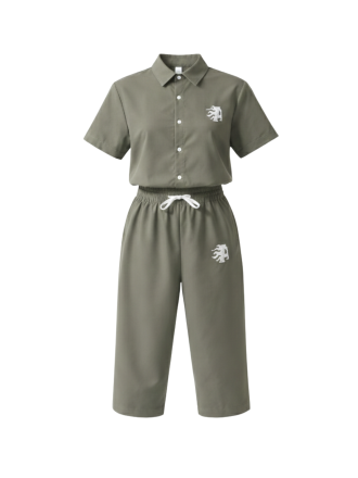 Unisex Olive Green Korean Set / Two-Piece Loungewear