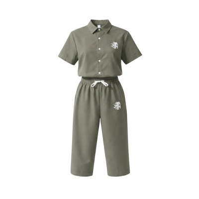 Unisex Olive Green Korean Set / Two-Piece Loungewear