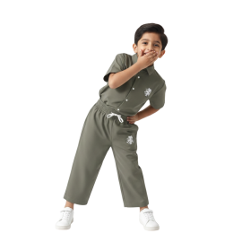 Unisex Olive Green Korean Set / Two-Piece Loungewear